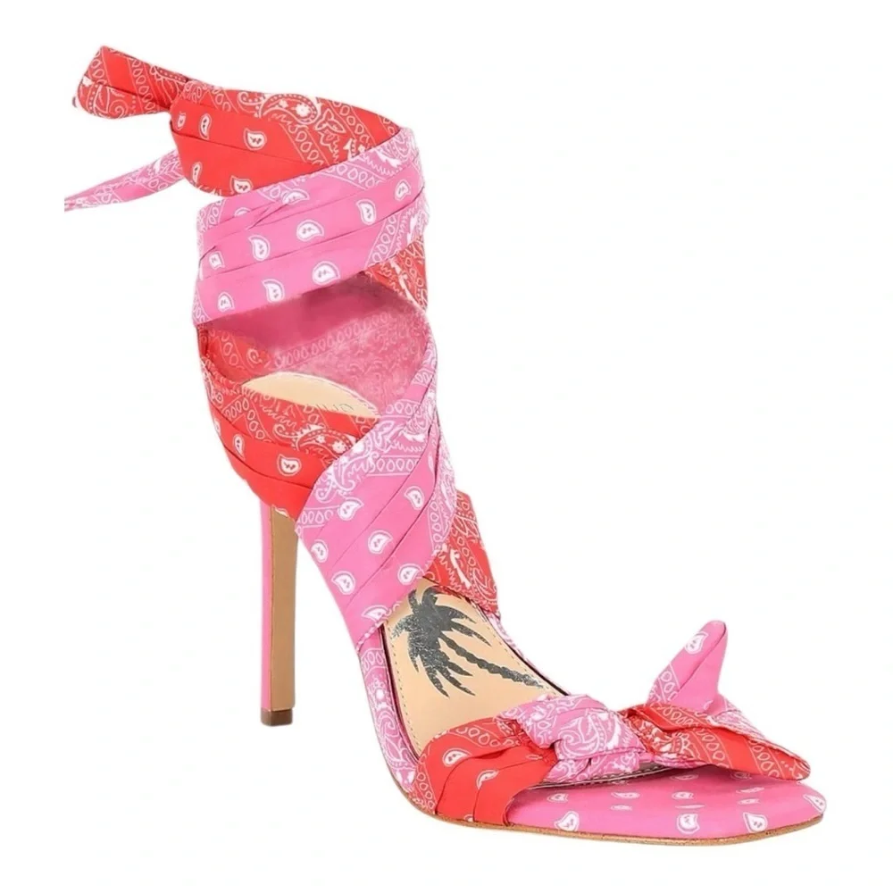 DANNIJO‎ X GB Ankle Wrap Pink Bandana Colorblock Bow Sandals 8 Tropical Vacay